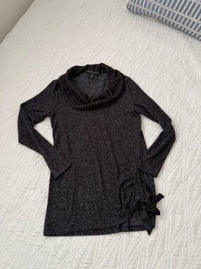 WHBM Women’s Dark Gray Cowl Neck Sweater with Side Bow